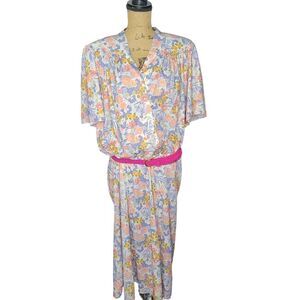 Vintage Pastel Flower Print Casual Shirt Dress